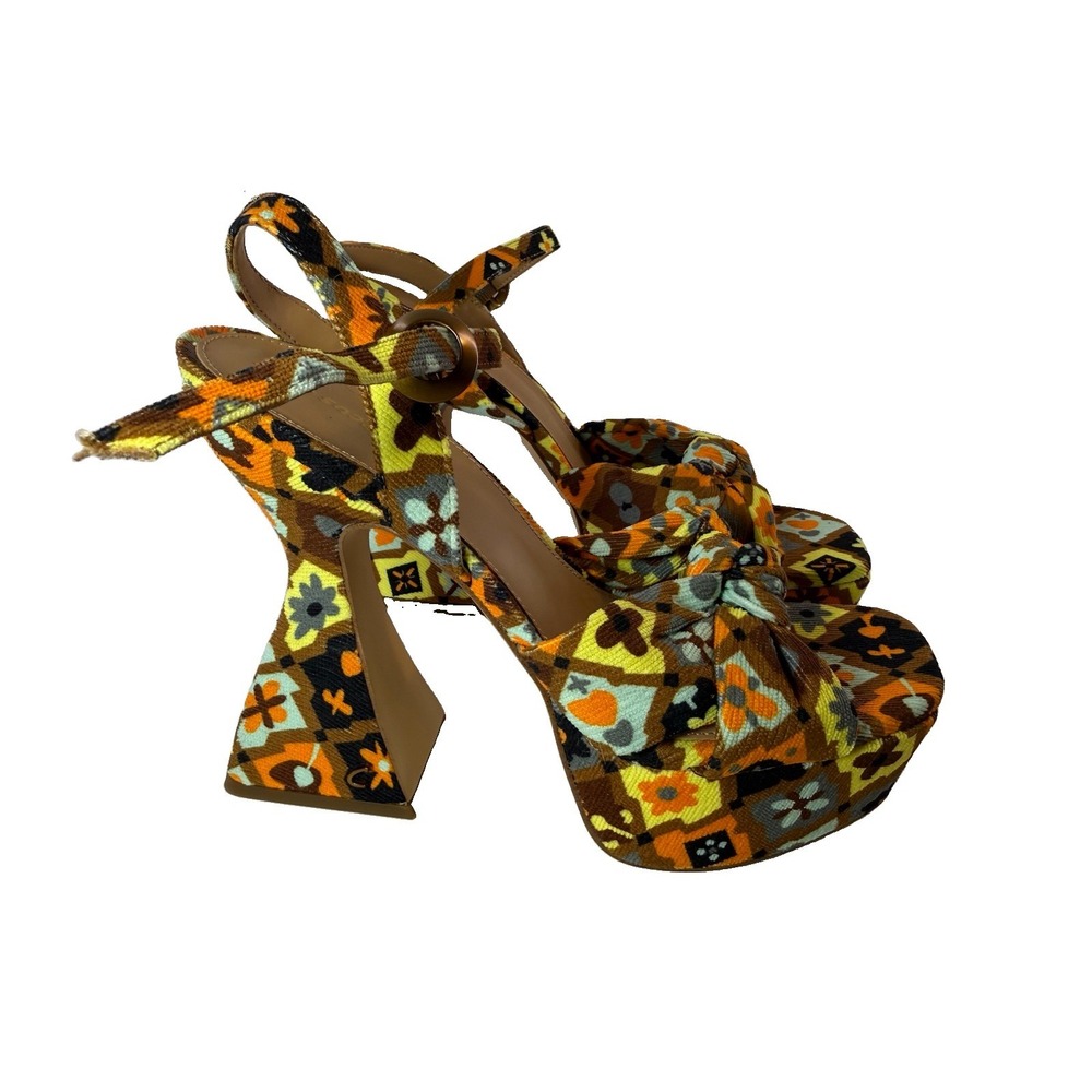 Circus NY Audrea Retro Tile Fabric 5" Flared Block Heel Platform Sandals Floral
